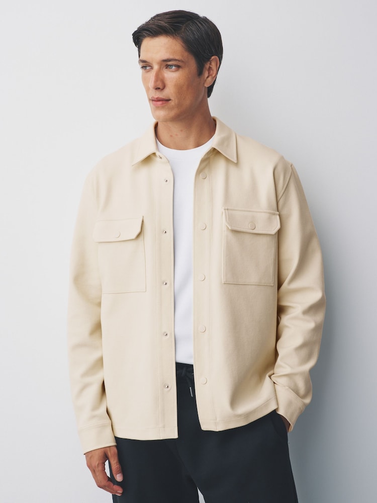 Ecru White Jersey Twill Popper Shacket - Image 1 of 8