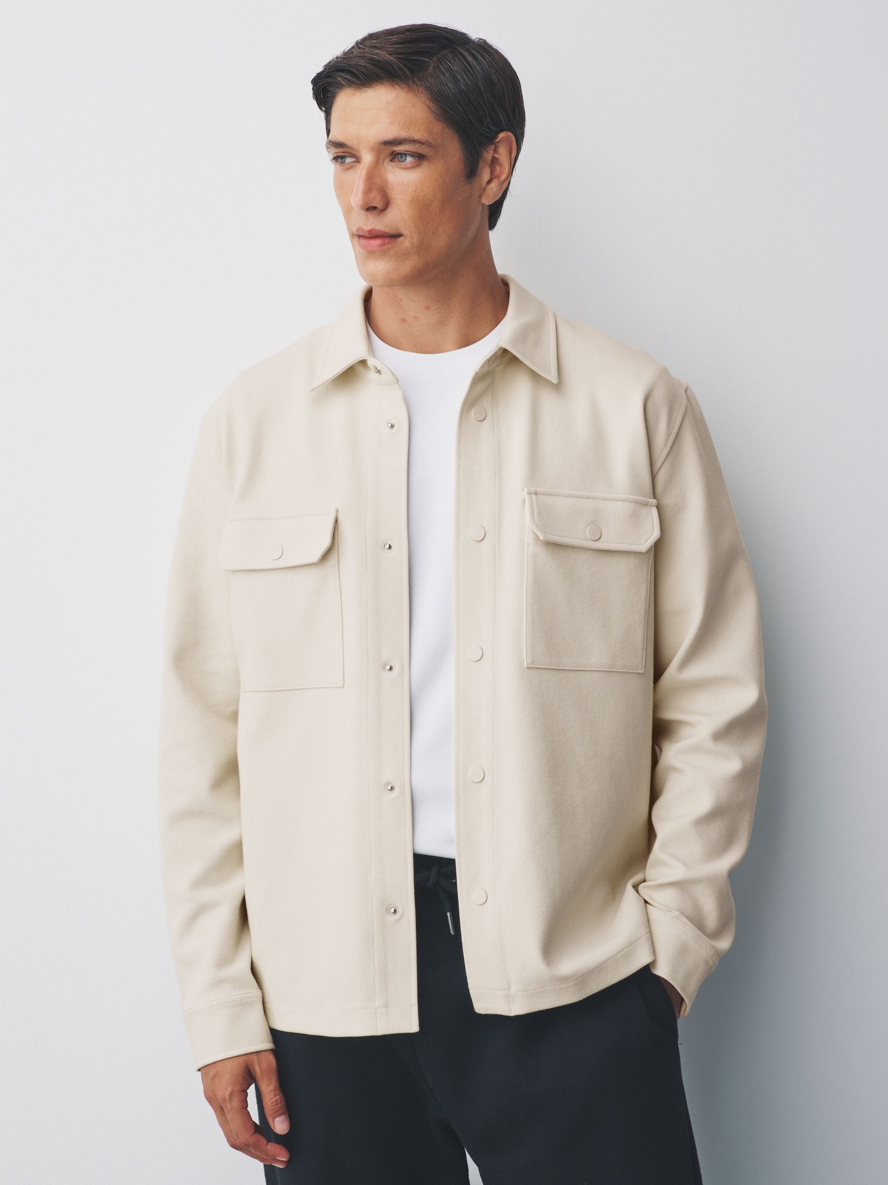 Buy Ecru White Jersey Twill Popper Shacket from Next India