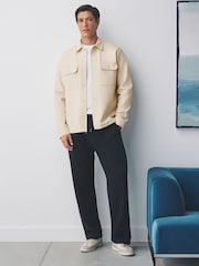 Ecru White Jersey Twill Popper Shacket - Image 2 of 8