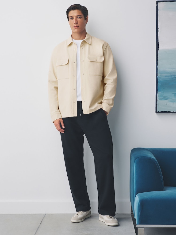 Ecru White Jersey Twill Popper Shacket - Image 2 of 8