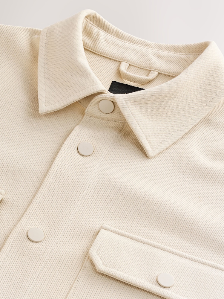 Ecru White Jersey Twill Popper Shacket - Image 8 of 8
