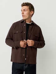 Chocolate Brown Jersey Twill Popper Shacket - Image 1 of 9