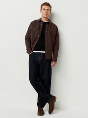 Chocolate Brown Jersey Twill Popper Shacket - Image 3 of 9