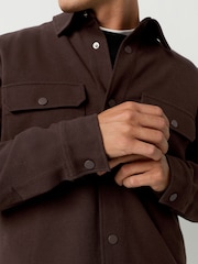 Chocolate Brown Jersey Twill Popper Shacket - Image 4 of 9