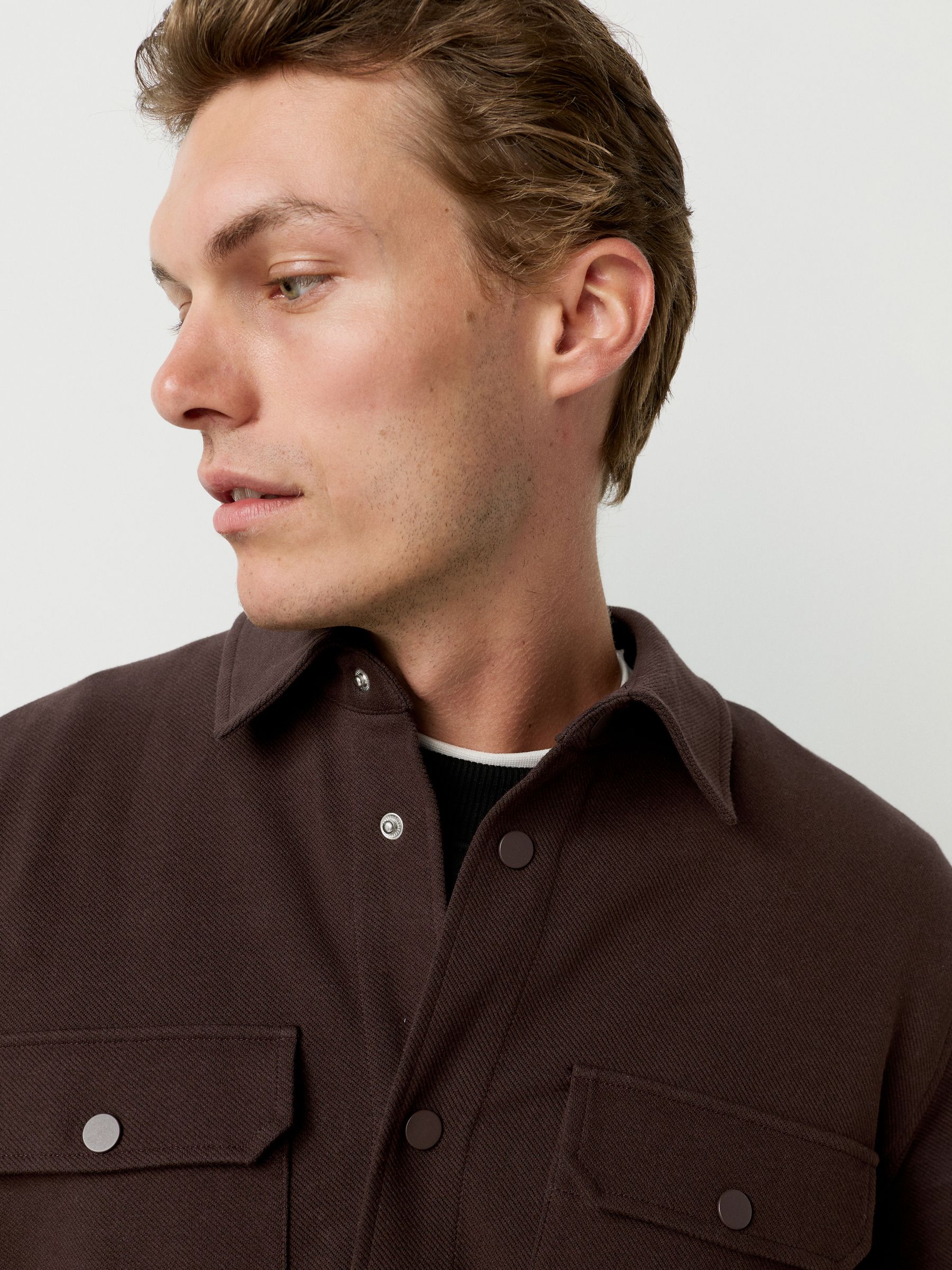Buy Chocolate Brown Jersey Twill Popper Shacket from Next United