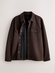 Chocolate Brown Jersey Twill Popper Shacket - Image 7 of 9