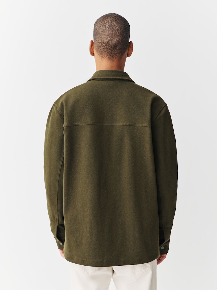 Khaki Green Jersey Twill Popper Shacket - Image 2 of 8
