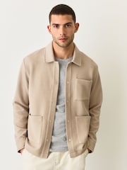 Neutral Brown Diagonal Texture Jersey Shacket - Image 1 of 5