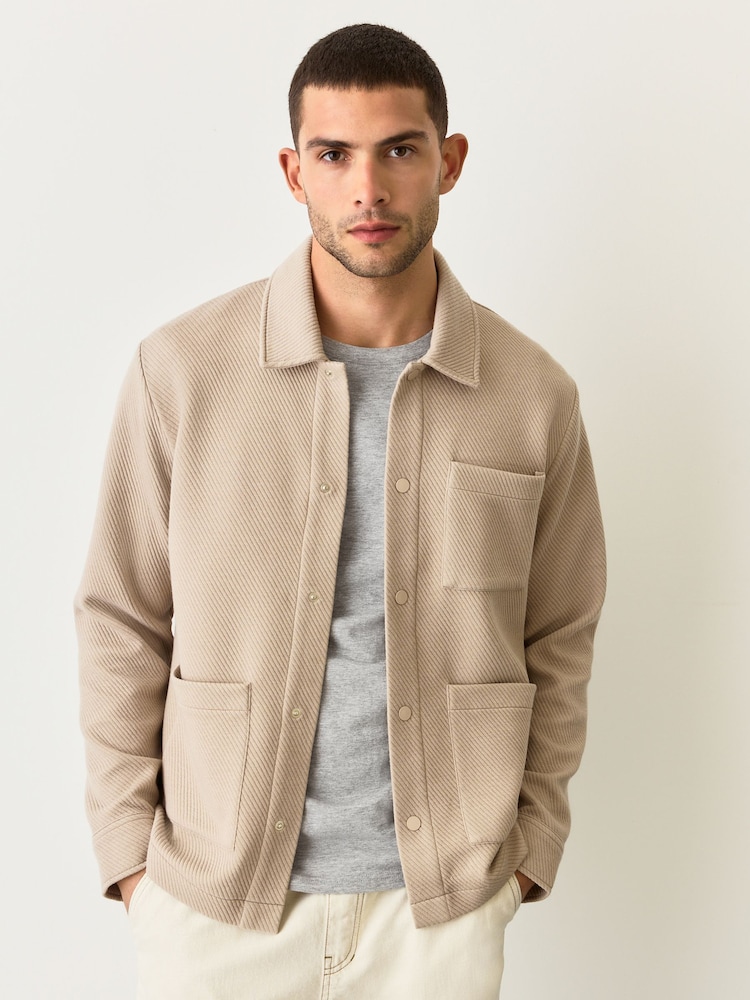 Neutral Brown Diagonal Texture Jersey Shacket - Image 1 of 5