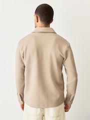 Neutral Brown Diagonal Texture Jersey Shacket - Image 3 of 5