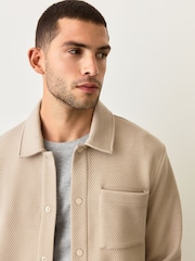 Neutral Brown Diagonal Texture Jersey Shacket - Image 4 of 5