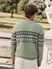 Salbeigrün - Regular Fit Signature 100% Merino Wool Fairisle Pattern Jumper - Bild 3 von 3