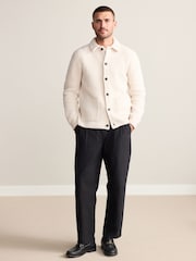 Ecru White Regular Fit Signature 100% Merino Wool Collared Cardigan - Image 2 of 8