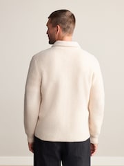 Ecru White Regular Fit Signature 100% Merino Wool Collared Cardigan - Image 3 of 8