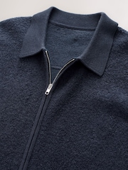 Navy Blue Regular Fit Signature Boiled Wool Blend Collared Zip Through Cardigan - Image 12 of 14