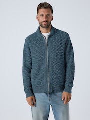 Azul jeans - Cardigã regular com zíper frontal e tranças em lã. - Imagem 4 de 8