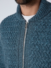 Azul jeans - Cardigã regular com zíper frontal e tranças em lã. - Imagem 5 de 8