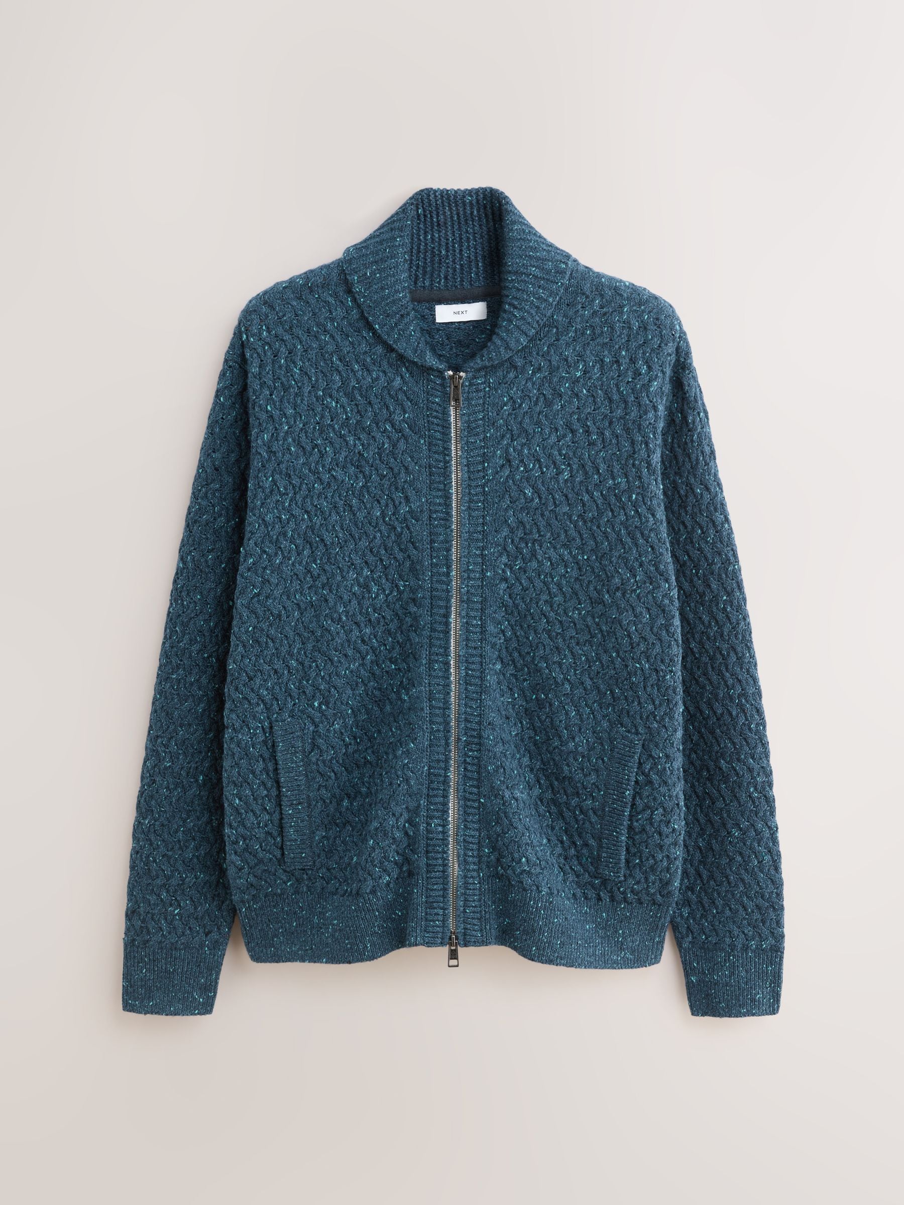 Buy Denim Blue Relaxed Fit Neppy Cable Double Zip Through Shawl