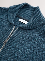 Azul jeans - Cardigã regular com zíper frontal e tranças em lã. - Imagem 8 de 8