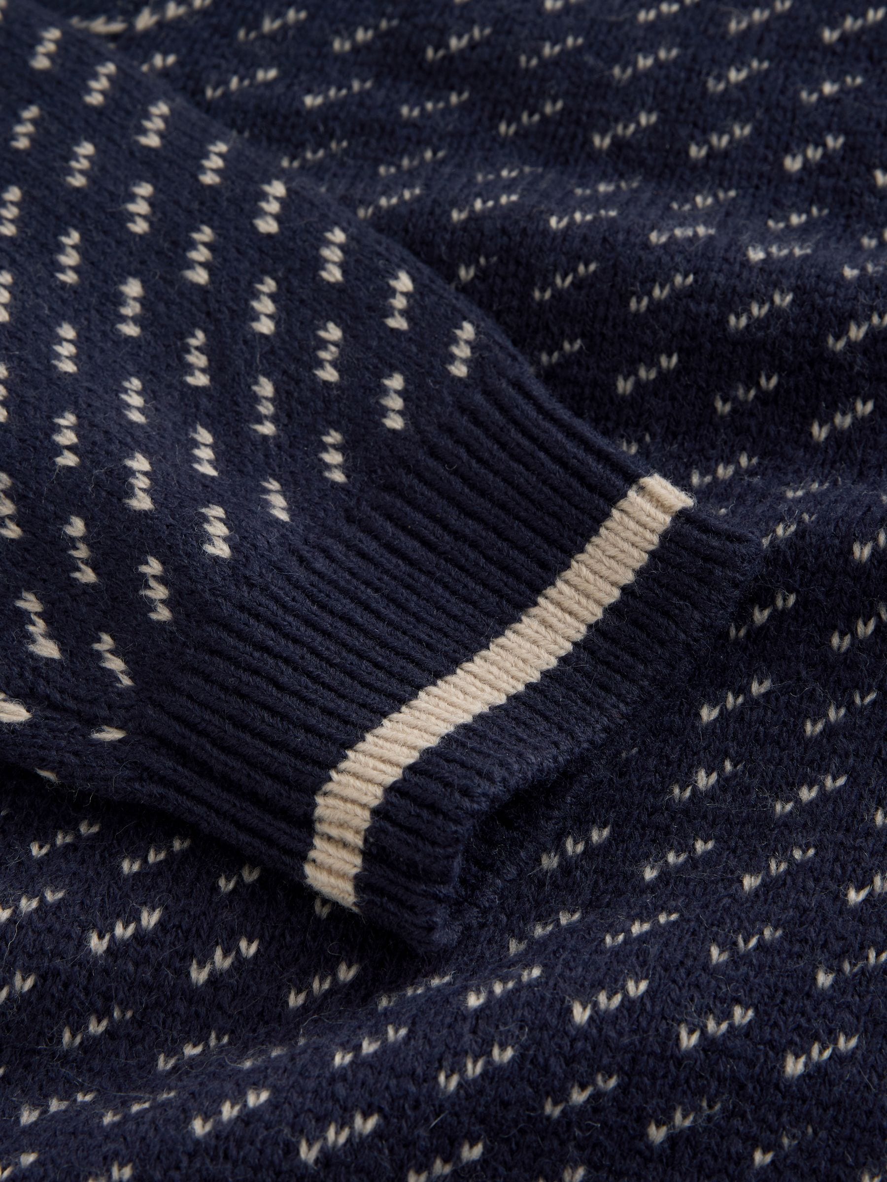 Buy Navy Blue/Ecru White Relaxed Fit Geometric Pattern Zip Through