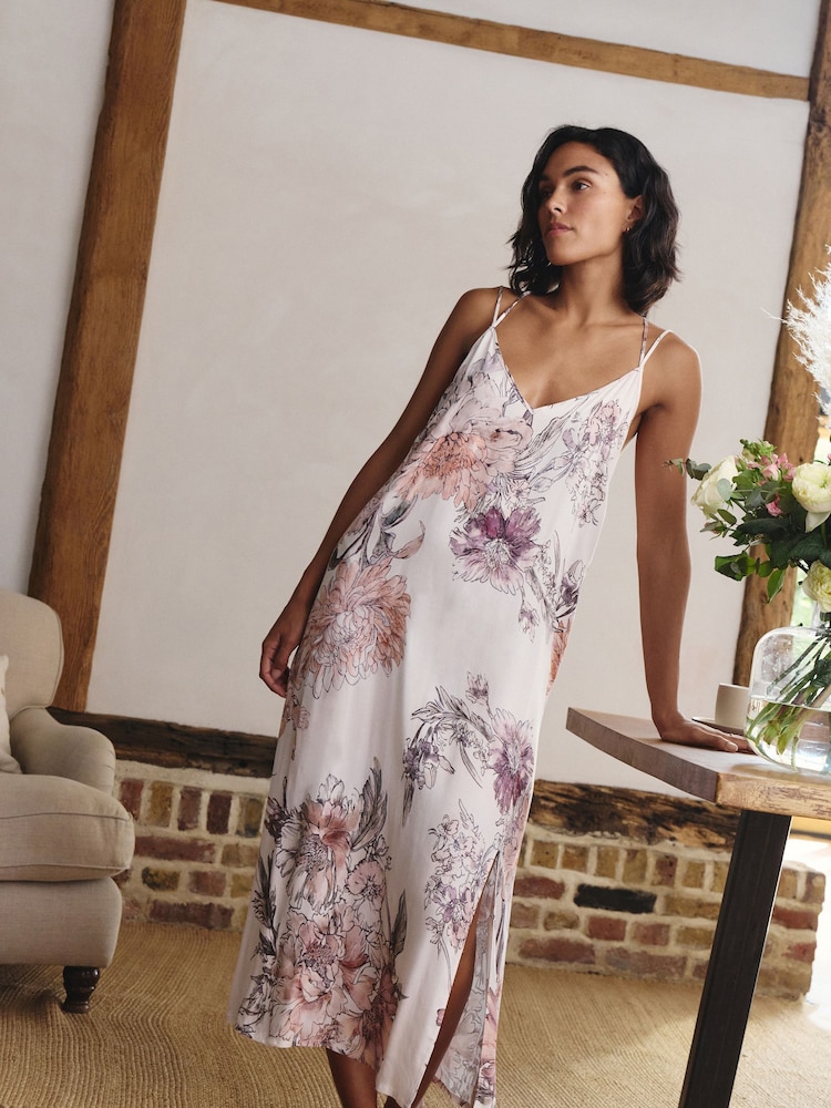 Pink Floral Lightweight Floral Print Slip - Image 1 of 11