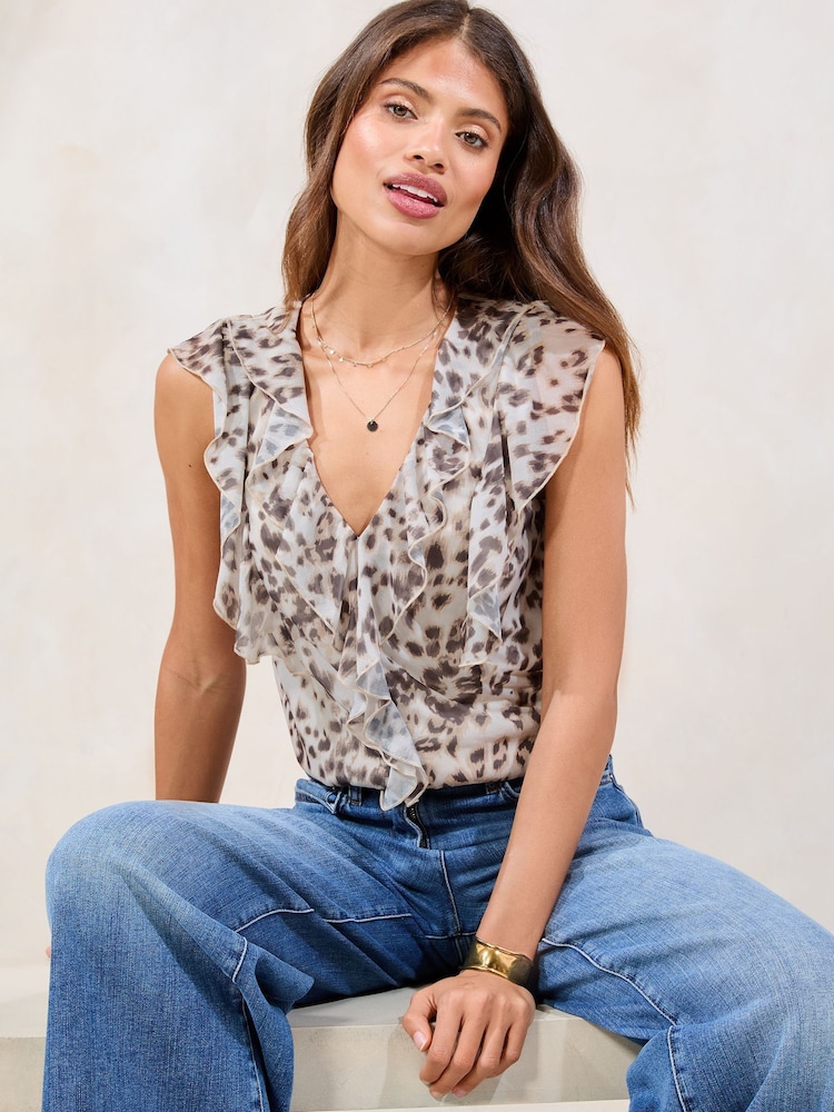 Lipsy Animal Print Ruffle Top - Image 2 of 4
