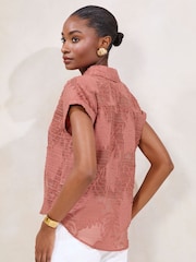 Lipsy Pink Burnout Button Through Short Sleeve Shirt - Image 4 of 4
