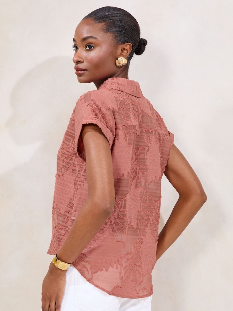 Lipsy Pink Burnout Button Through Short Sleeve Shirt - Image 4 of 4