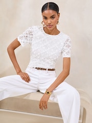 Lipsy Cream 3D Lace T-Shirt - Image 1 of 4