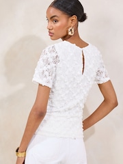 Lipsy Cream 3D Lace T-Shirt - Image 4 of 4