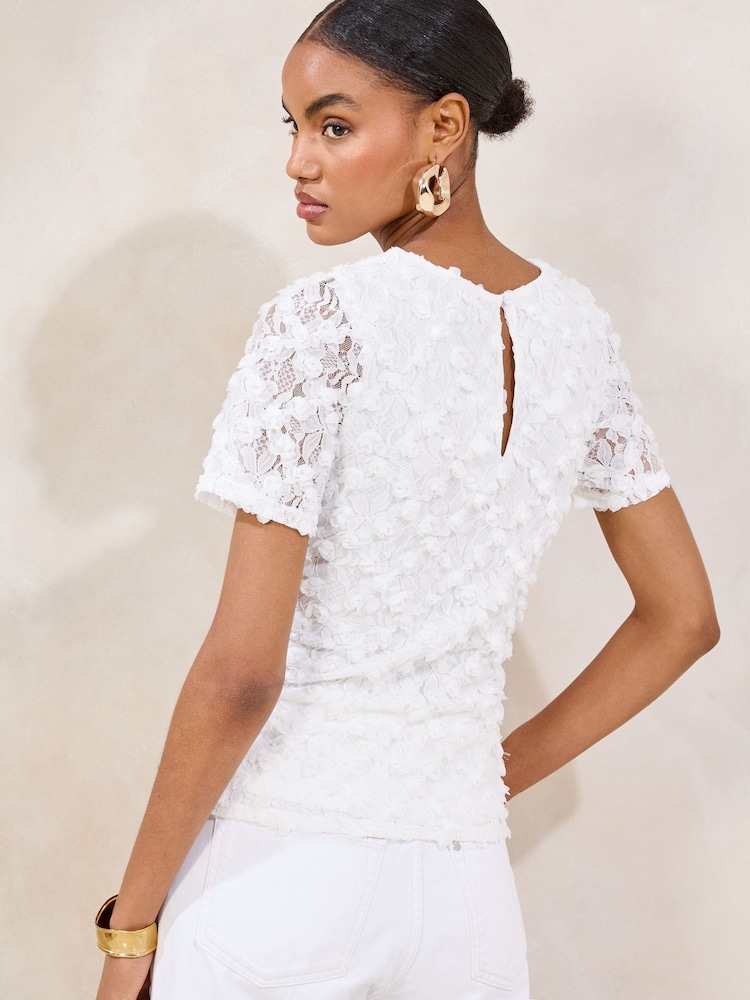 Lipsy Cream 3D Lace T-Shirt - Image 4 of 4 Lipsy Cream 3D Lace T-Shirt - Image 4 of 4