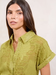 Lipsy Green Burnout Button Through Short Sleeve Shirt - Image 2 of 4