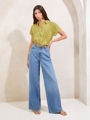 Lipsy Green Burnout Button Through Short Sleeve Shirt - Image 3 of 4