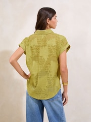 Lipsy Green Burnout Button Through Short Sleeve Shirt - Image 4 of 4