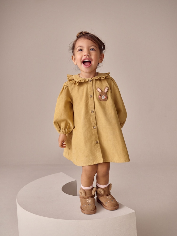 Ochre Yellow Bunny Cord Long Sleeve Dress (3mths-8yrs) - Image 1 of 4