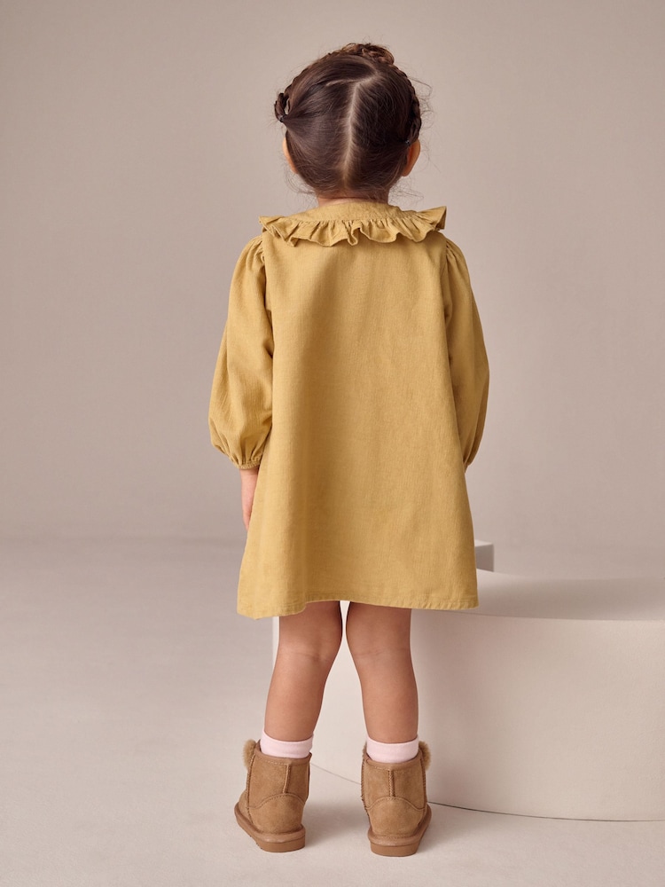 Ochre Yellow Bunny Cord Long Sleeve Dress (3mths-8yrs) - Image 2 of 4