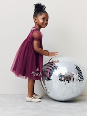 Berry Red Embroidered Mesh Party Dress (3mths-10yrs) - Image 2 of 9