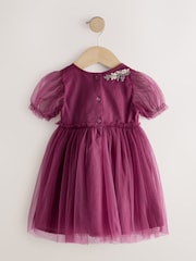 Berry Red Embroidered Mesh Party Dress (3mths-10yrs) - Image 7 of 9