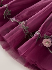 Berry Red Embroidered Mesh Party Dress (3mths-10yrs) - Image 9 of 9