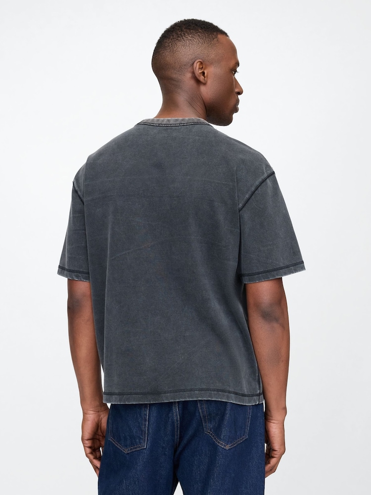 Grau - Gap – Gewaschenes UltraSoft schweres, kastenförmiges T-Shirt - Bild 2 von 5