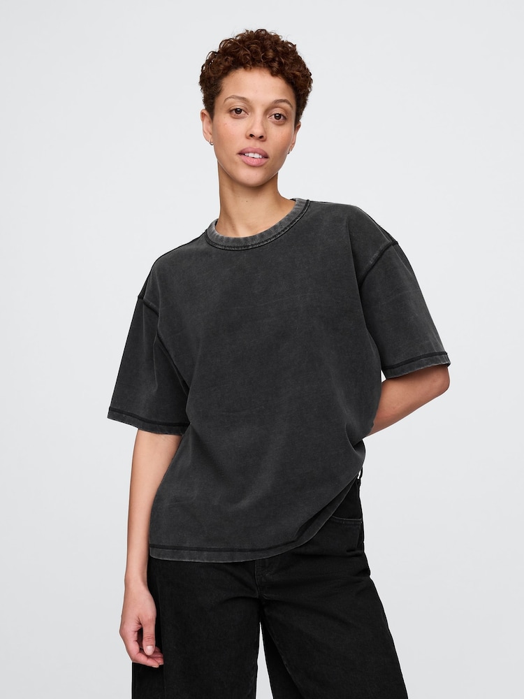 Grau - Gap – Gewaschenes UltraSoft schweres, kastenförmiges T-Shirt - Bild 5 von 5