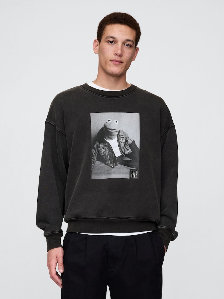 Gap Black Kermit The Muppets Oversized Crew Neck Sweatshirt - Image 1 of 5