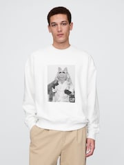 Gap White Miss Piggy The Muppets Oversized Crew Neck Sweatshirt - Image 1 of 4