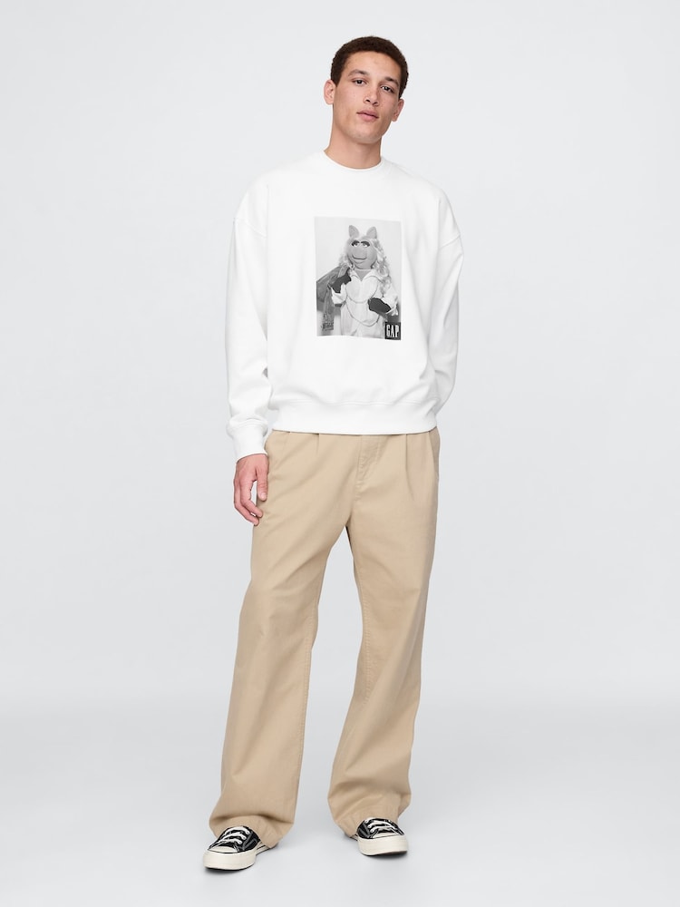 Gap White Miss Piggy The Muppets Oversized Crew Neck Sweatshirt - Image 3 of 4