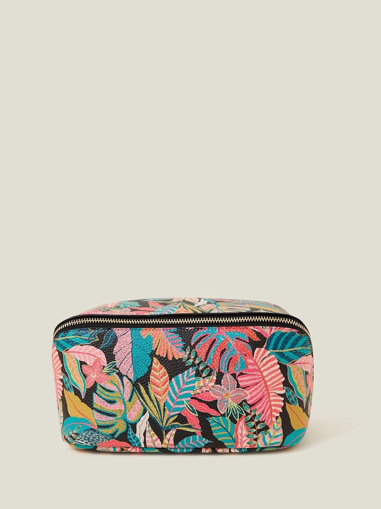 Accessorize Black Tropical Print Wash Bag - Image 1 of 2