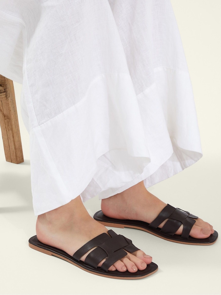 Accessorize Brown Leather Cut-Out Sliders - Image 1 of 3 Accessorize Brown Leather Cut-Out Sliders - Image 1 of 3
