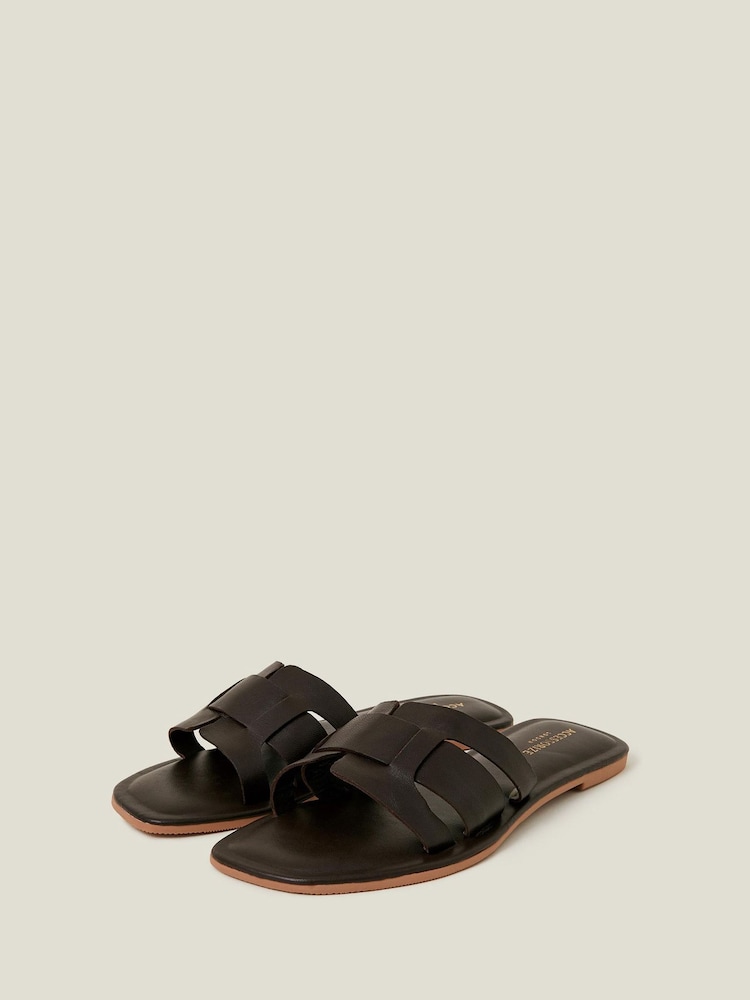 Accessorize Brown Leather Cut-Out Sliders - Image 2 of 3