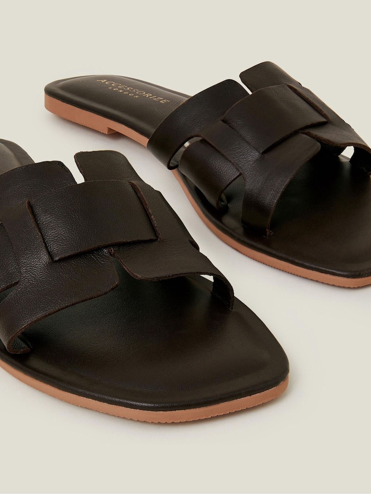 Accessorize Brown Leather Cut-Out Sliders - Image 3 of 3
