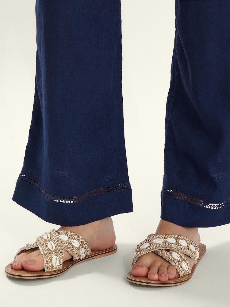 Accessorize Gold Shell Cross-Strap Footbed Sandals - Image 1 of 3