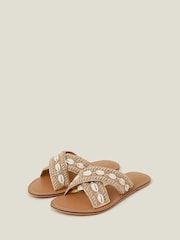 Accessorize Gold Shell Cross-Strap Footbed Sandals - Image 2 of 3